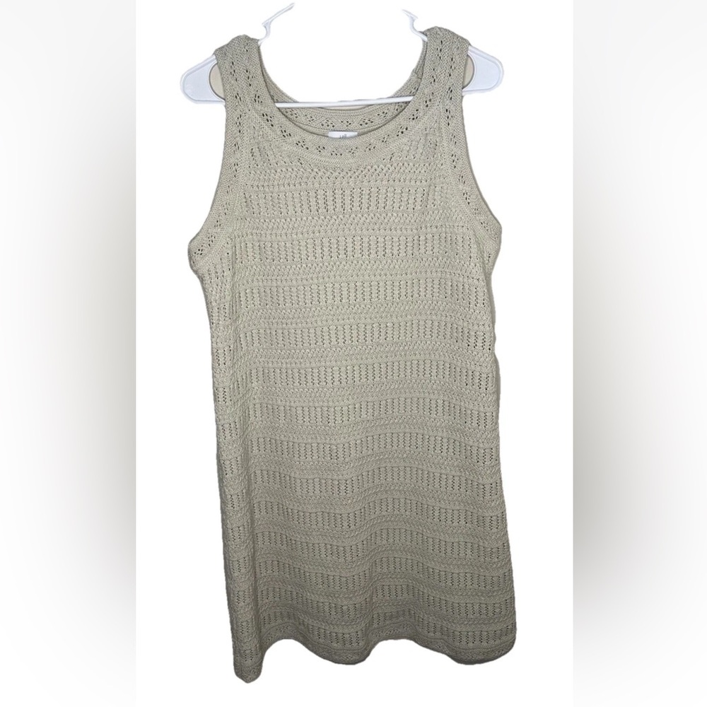 J.Jill Beige Cream Womens Sleeveless Dress Crochet Knit Midi Size LT EUC Summer